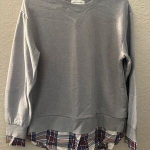 Free Assembly Crewneck Mixy Sweatshirt Gray Plus Faux Layer Plaid XS